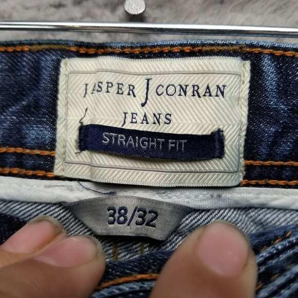 Jasper Conran Jeans Mens 38x32 Blue Straight Fit Stretch Button Fly Denim - Picture 3 of 13